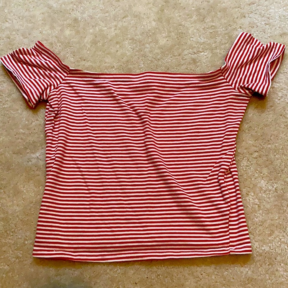 Charlotte Russe off the shoulder stripped crop top